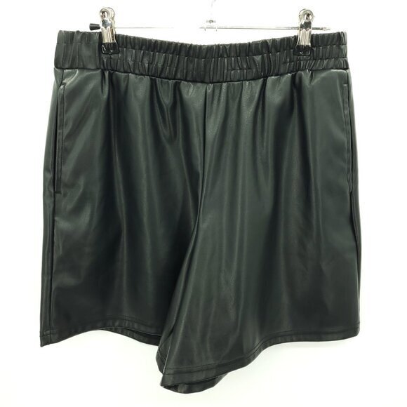 Fabletics Faux Vegan Leather Stretch Waistband Active Shorts Pockets M Black - Picture 2 of 16